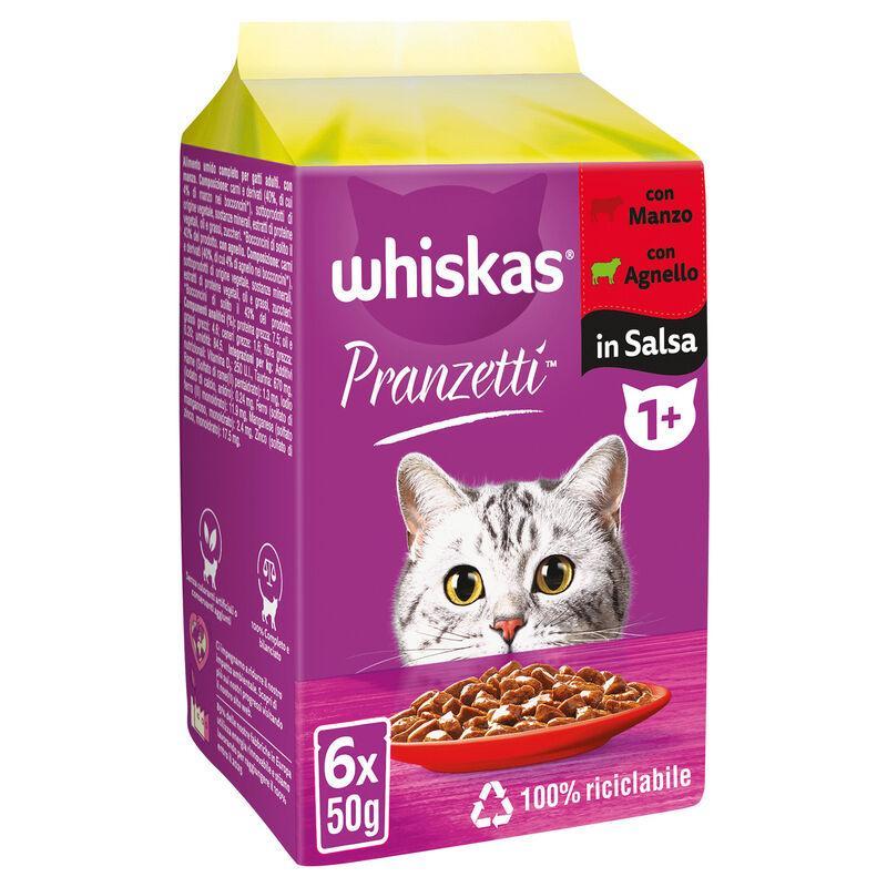 whiskas-pranzetti-cat-1+-con-manzo-e-con-agnello-6x50gr.