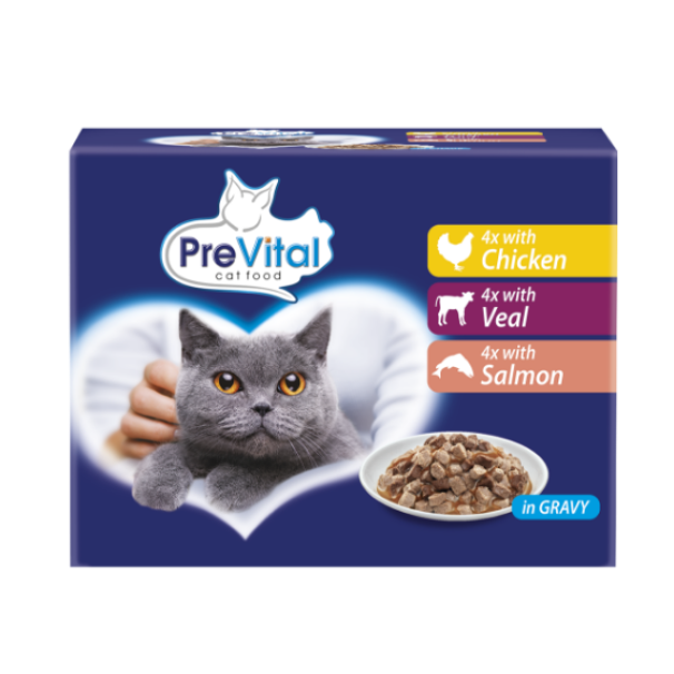 prevital-umido-gatto-multipack-12-buste-(-pollo,-vitello-e-salmone-in-salsa-)-x-100-gr